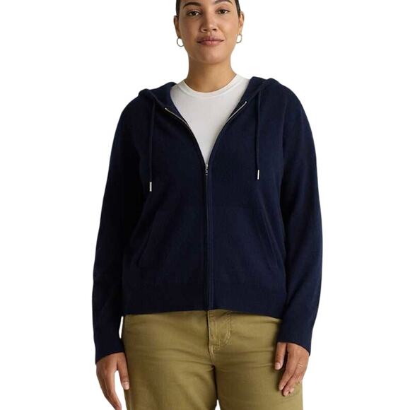 New Quince Womens Mongolian Cashmere Full Zip True Navy Blue Hoodie Medium 3535 - Picture 1 of 10